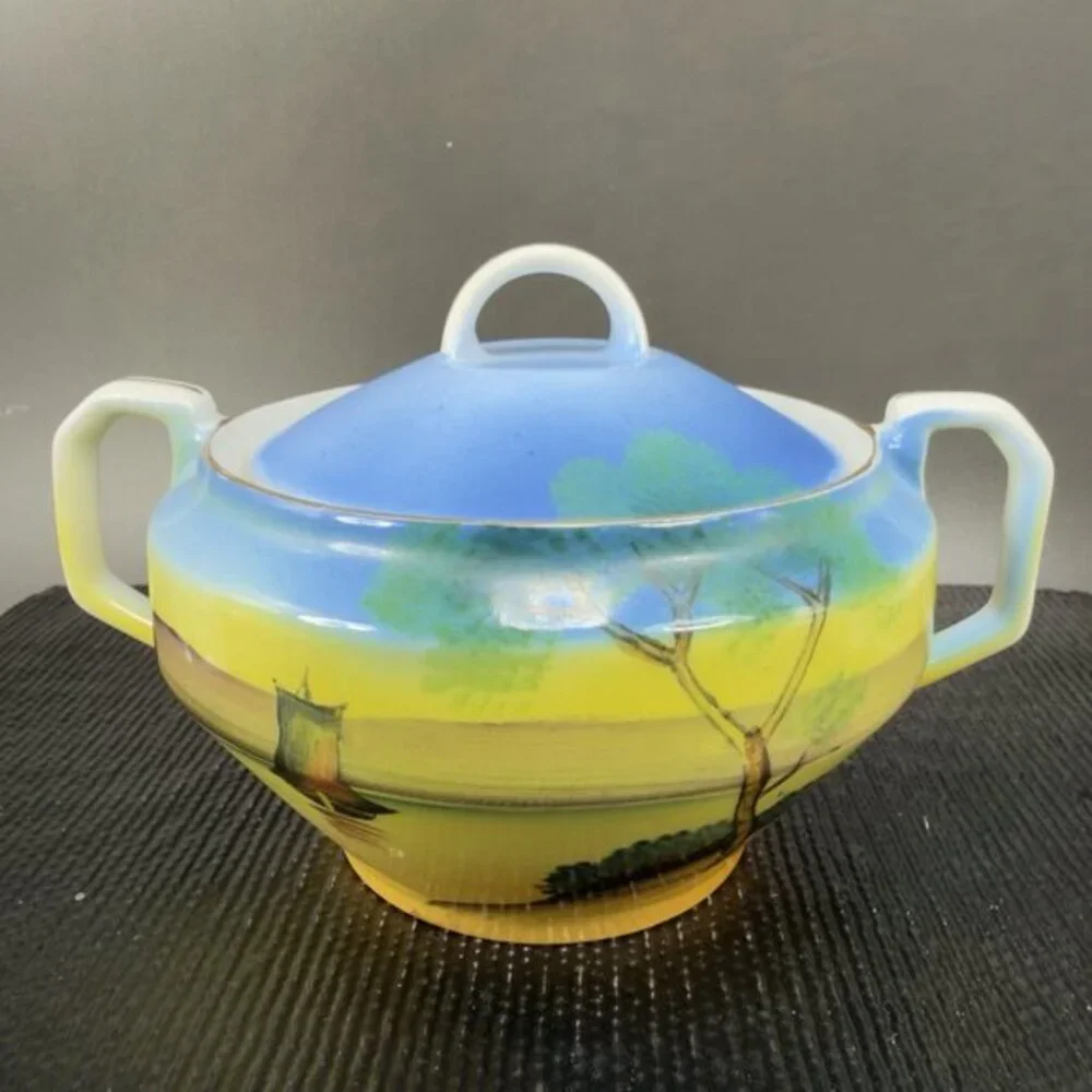 Meito‎ China Chikaramachi Porcelain Sugar And Creamer Set 2 Hand Painted Japan